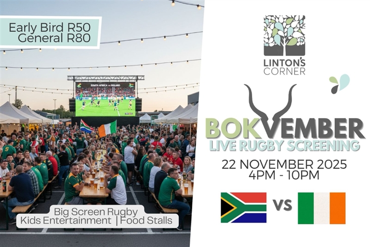 Live Bok Screening Event, 22 November 2025 RSA vs IRL at Lintons Corner Cancelled